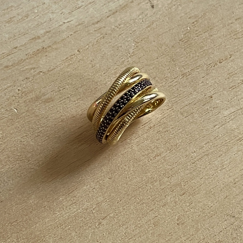 NEW Judith Ripka Eternity Five Band Highway Ring With Black Spinel in 18k Gold